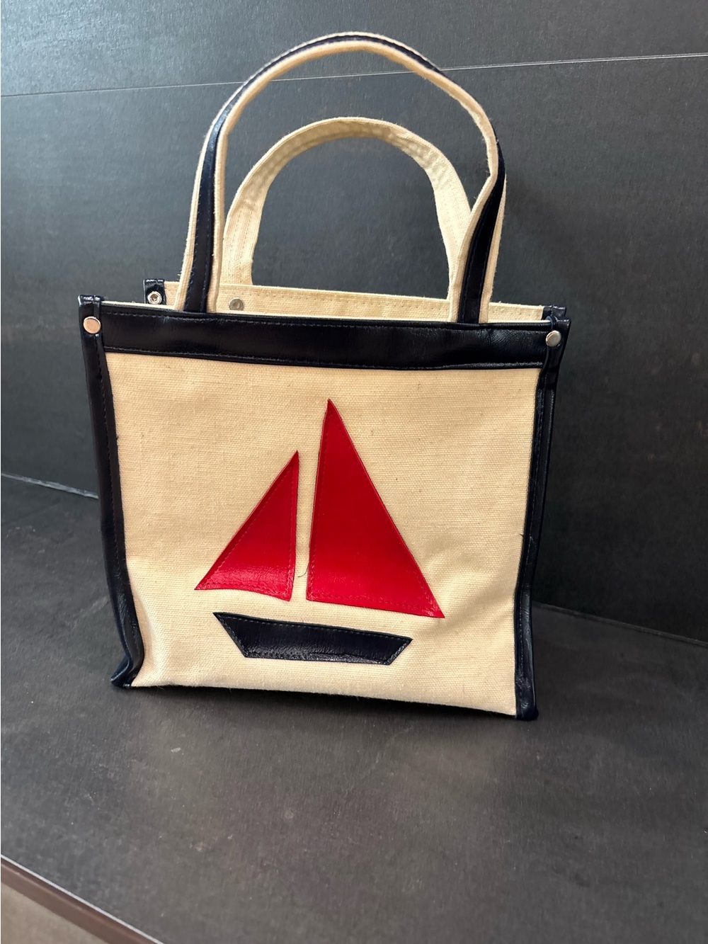 Vintage McDuff Japan Canvas Nautical Sea Bag, Sailboat, Vegan Pleather, Cute, OS - Picture 15 of 15
